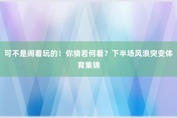 可不是闹着玩的！你猜若何着？下半场风浪突变体育集锦