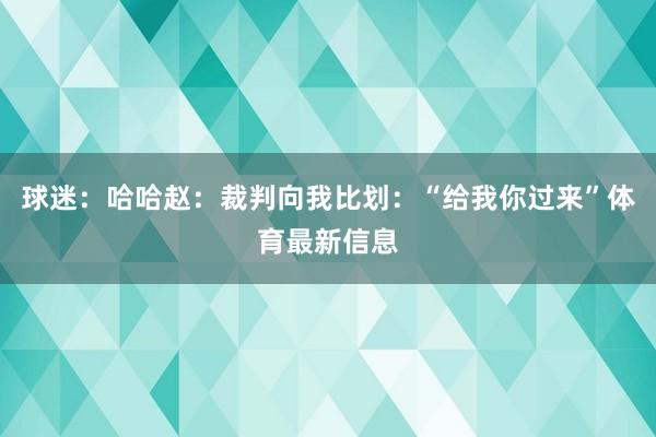 球迷：哈哈赵：裁判向我比划：“给我你过来”体育最新信息